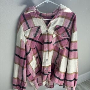 Plaid Hooded Jacket in Pink and Cream